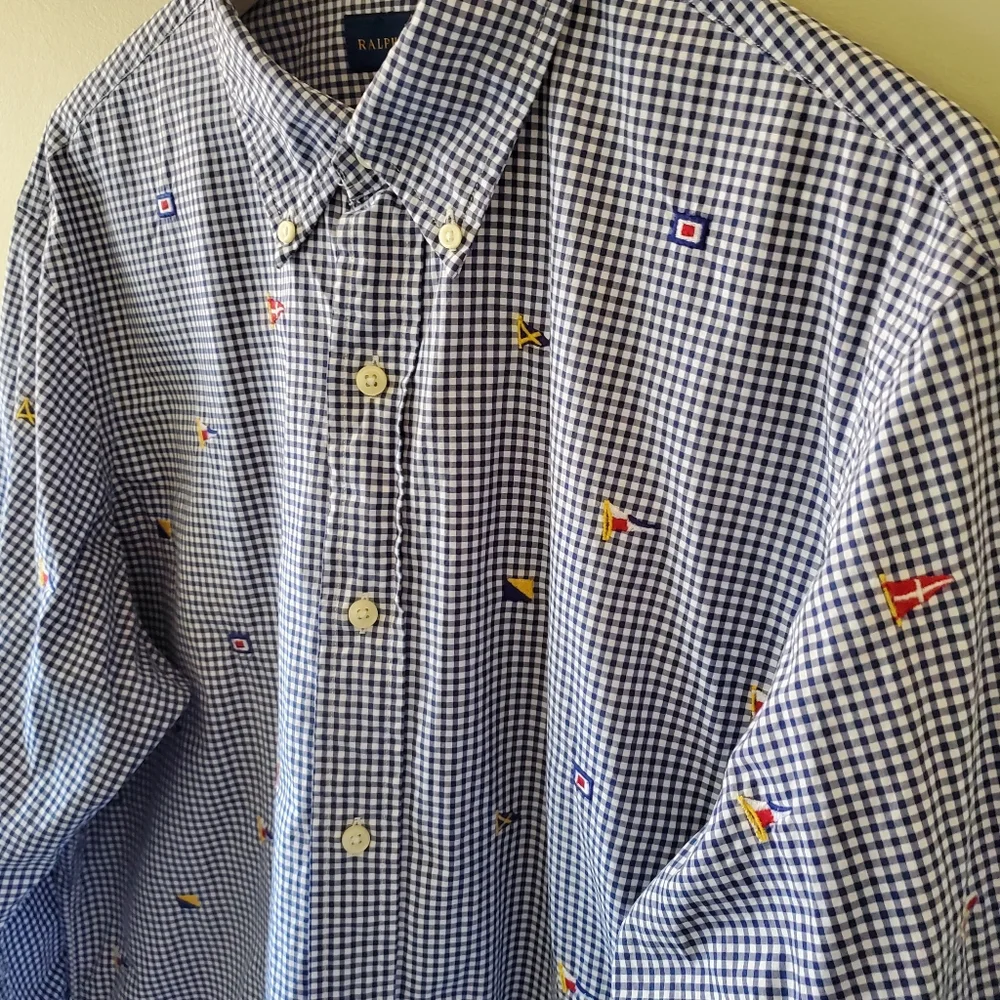 Ralph Lauren L Classic Fit Check Gingham Flags Nautical Old Money Button Shirt - Picture 6 of 10